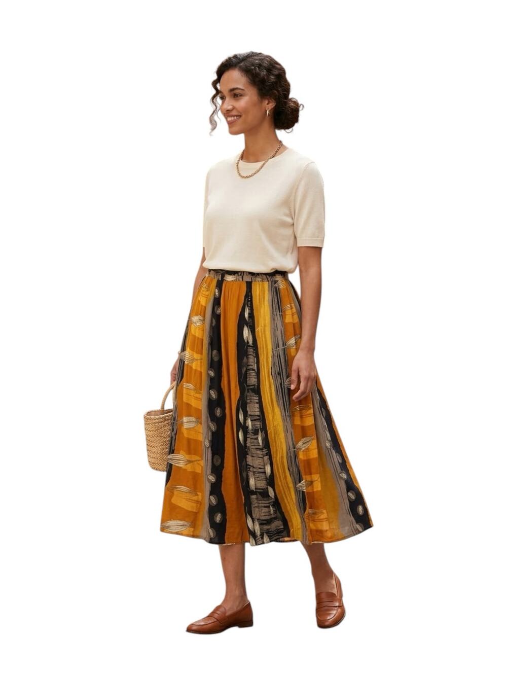 VTG C.M. Shapes rayon midi skirt NWT Plus Size 2X pockets abstract boho retro